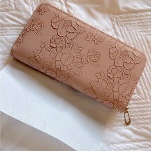 Brand New Vegan Leather Floral Embossed Pink Wallet